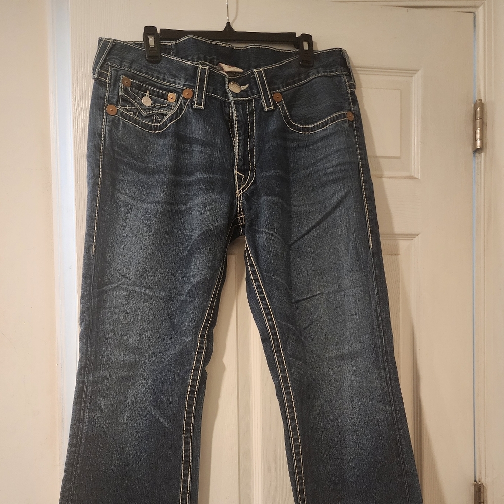 Blue Denim True Religion Jeans Size 36 with Contrast Stitching